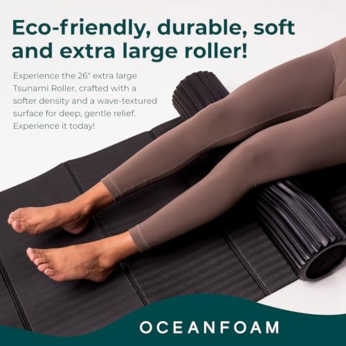 Oceanfoam Tsunami Roller (Black) - Extra-Large, 26" x 5.9" - Soft, Textured Foam Roller for Physical Therapy, Back Pain, Exercise & Stretching - Wave Textured - Yoga, Athletics, & Wellness - color: Black