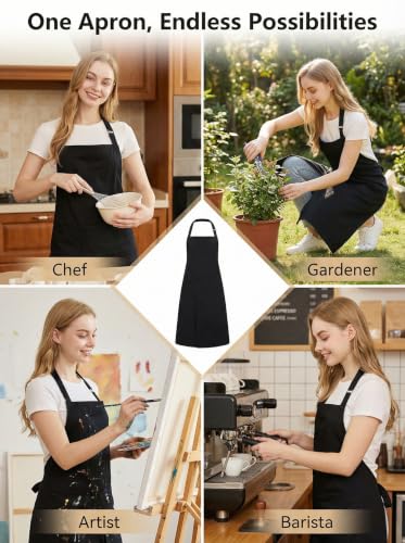 Molaxhome Split Pottery Apron with 3 Pockets Unisex with Adjustable Strap | Cotton Blend,Kitchen Apron,for Ceramics,Gardening,Kitchen Cooking - color: Black
