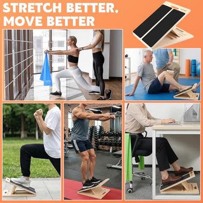 Portable Slant Board for Calf Stretching, Adjustable Wooden Calf Stretcher Incline Board, Calf Stretch Board for Squats Leg Knees Heel Ankle Stretching - color: 3pcs （slant Board + Resistance Bands）