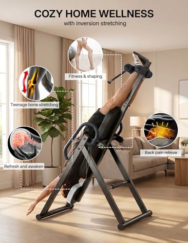 YOLEO Gravity Inversion Table for Back Pain Relief 2026 New Inversion Table | w/Lumbar Support, Easy to Assemble, Back Stretcher Machine 300 lbs - color: Black