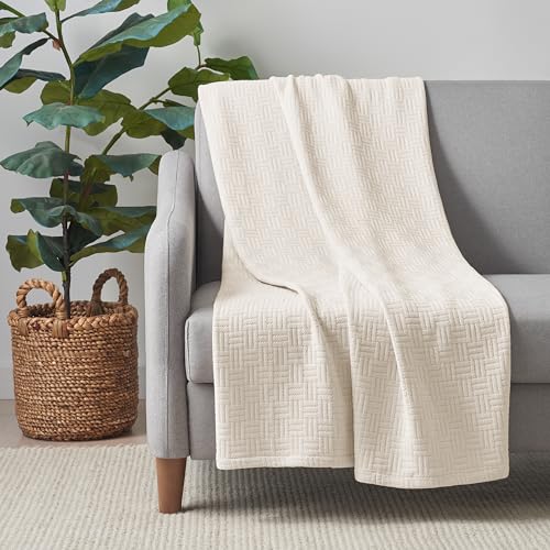 Arkwright Basket Weave Throw Blanket - 100% Ringspun Cotton All Season Throws, Luxury Hotel Quality, Soft on Skin, Breathable, 300 GSM for Bed, Sofa, and Chair, 50 X 70 in, Beige - color: Almond Milk Taupe, size: Throw (50x70)