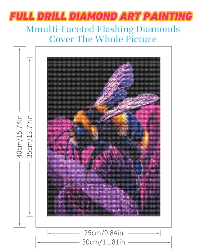 DDGEMART 5D Diamond Painting Kit for Adults, Full Drill Macro Bumblebee on Purple Flower Vibrant Insect Nature Art for Beginners, 12x16 inch - color: Bumblebee