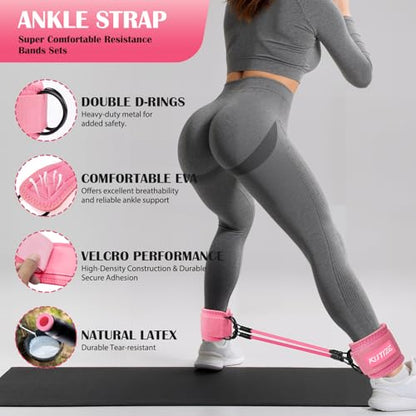 KUTIZE Ankle Resistance Bands with Cuffs & Fabric Resistance Bands Set - Legs & Glutes Workout Equipment for Women & Men, Home Gym Heavy Exercise Bands for Hip, Yoga, Strength Training, Rehab, Pilates - color: Pink-1