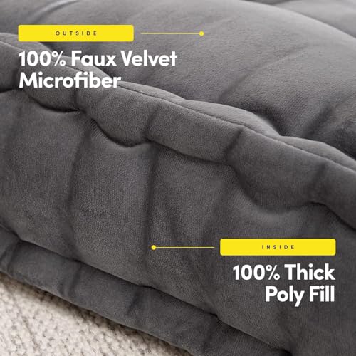 Sweet Home Collection Floor Pillow Large Square Tufted Decorative Cushion. Faux Velvet Fabric Ultra Thick Fill for Kids and Adults, Gray (Pack of 1, 2 Count)