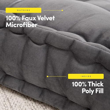 Sweet Home Collection Floor Pillow Large Square Tufted Decorative Cushion. Faux Velvet Fabric Ultra Thick Fill for Kids and Adults, Gray (Pack of 1, 2 Count)