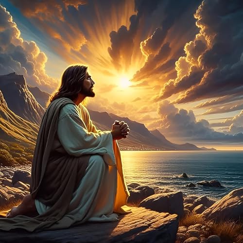 Baiwanerxiang Diamond Art Kits for Adults, Jesus Seashore Prayer 5D Diamond Painting Kits for Beginners, DIY Full Round Drill Diamond Dots Gem Art for Home Wall Decor, 12 x 12 Inches - color: Jesus