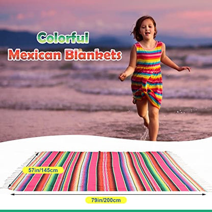 Tudomro 4 PCS Large Authentic Mexican Blankets Colorful Mexican Striped Throw Blankets Serape Fiesta Beach Fringe Yoga for Home Office Camping Picnic (Bright) - color: Bright