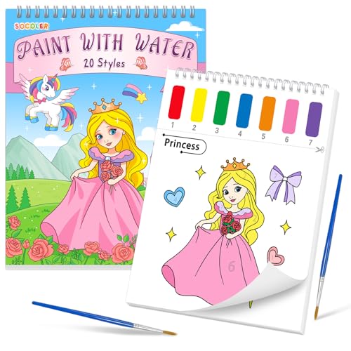 SOCOLER Paint with Water Coloring Books for Toddlers, Princess Theme Mess Free Watercolor Painting Papers for Kids Water Color Paint Kit Art Craft Birthday Gift for Ages 1-3, 4-8 - color: Princess
