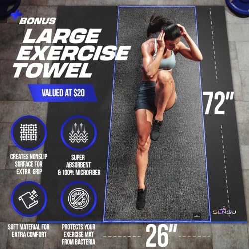 Sensu Large Exercise Mat – Extra Thick Non-Slip Workout Mat for Home Gym, Durable Shoe-Friendly Fitness Mat for Strength Training, Stretching, Cardio, and Balance Workouts (Multiple Sizes) - size: 6' x 4' x 8.5mm