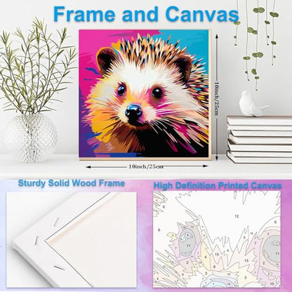 Artunion Framed Paint by Numbers Kit for Adults Beginners & Kids Ages 8-12,Colorful Hedgehog Paint by Number with Frame,Animal Easy Paint by Numbers Kit on Canvas 10 * 10 Inch Without Easel - color: ZXT-384-F