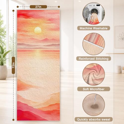 Yoga Mat Towel, Hot Yoga Towel High-Definition Pattern, Machine Washable with Ultra-Absorbent Yoga Towels for Hot Yoga Non Slip for Fitness, Exercise, Pilates, 72 x 27 in, Sunset - color: Sunset