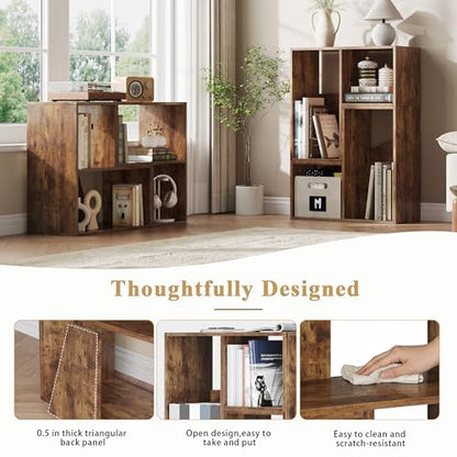 MapleGrace 6 Cube Storage Organizer, Wooden Storage Shelves Bookcase with Back Panels, Stackable Display Bookshelf for Living Room, Bedroom, Study, Hallway, Rustic Brown