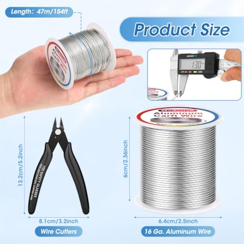 Modacraft 16 Gauge Aluminum Craft Wire 154FT with Cutter for Jewelry Making | Soft bendable aluminum wire with tarnish resistance. Great for jewelry making, armature sculpting, bonsai training. - color: Silver, size: 16 Gauge