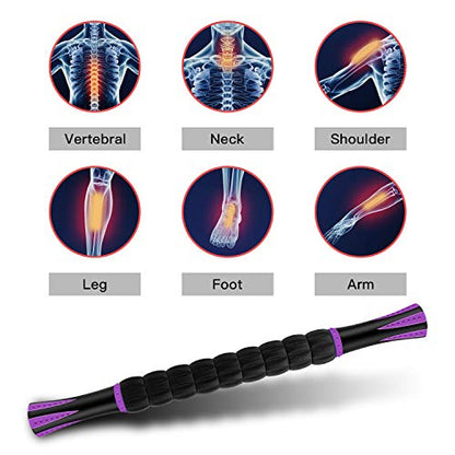 Muscle Roller Massage Roller Stick- Deep Tissue Fascia Blaster for Myofascial Pain Relief, Lymphatic Drainage & Body Sculpting, Handheld Physical Therapy & Recovery Tool (Purple Black-18 inch) - color: Purple Black