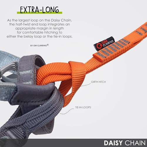 GM CLIMBING 16mm Nylon Daisy Chain Sling 22kN 120cm / 48in CE UIAA Certified for Leading Aid Climb Ascender Rigging Hammock Suspension - color: Orange | 2 Pack