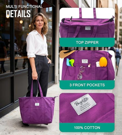Bagelite Extra Large Canvas Tote for Women Men, Utility Work Bag with Zipper - color: Purple