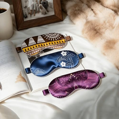 100% Mulberry Silk Sleep Mask with Eye Steam Pocket and Velvet Elastic Band, Luxury 22mm Silk Eye Mask for Nap Sleeping Relaxation and Travel, Gift Package, African Totem - color: Brown