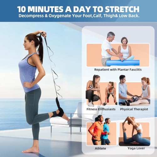 comness Foot and Calf Stretcher-Stretching Strap For Plantar Fasciitis, Heel Spurs, Foot Drop, Achilles Tendonitis & Hamstring. Yoga Foot & Leg Stretch Strap. (Black) - color: Black