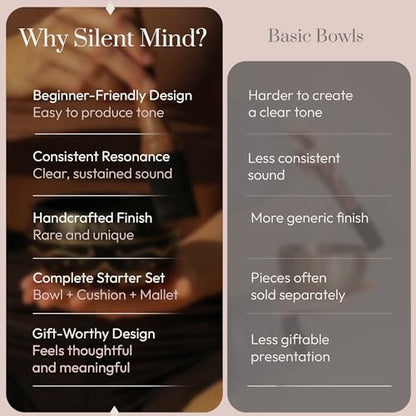 Silent Mind Tibetan Singing Bowl Set – Easy to Play & Beginner Friendly Meditation Bowl with Cushion & Mallet | Stress Relief & Mindfulness | Gift-Ready - color: Gold, size: Without Case