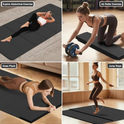 PAIDU Foldable Yoga Mat 10MM Thick 75‘’x40‘“ Quick Fold Easy Storage - color: Black