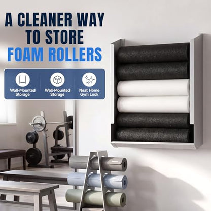 Zonon Wall Mounted Foam Roller Holder, Storage Rack Holds 4-6 Rollers Heavy Duty Meta Wall Organizer Home Gym, Gym, Workout Room