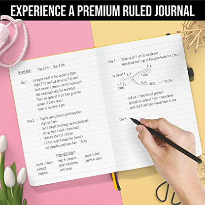 Lined Journal Notebook for writing + Free Pen! Ruled 200 pages, 120gsm Thick Paper with Sticky Notes,pen loop, elastic band, leather hard cover | Scribbles That Matter A5 journals, (5.75 x 8.2) - color: Purple