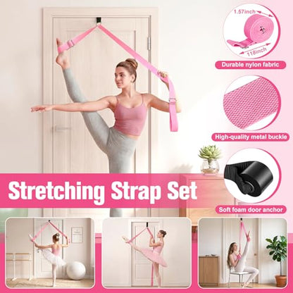 Ballet Practice Kit - Turning Board, Stretching Strap & Resistance Band to Improve Turns, Balance, Spinning for Dance - color: PINK