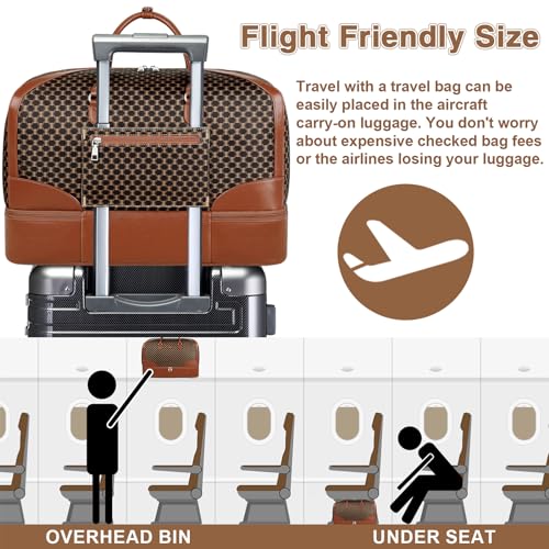 ITIEZY Weekender Bag for Women 21.5" Travel Duffel Large Carry On Bag 3PCS | Nylon Duffel Bag with Waterproof Shoe Compartment, Crossbody Bag and Toiletry Bag, Travel Weekend Hospital Overnight Gym Bag - color: 9-dark Brown