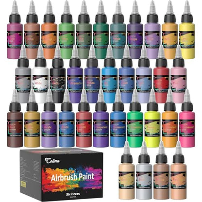 Colima Airbrush Paint, 36 Colors 30 ml/Bottle, Opaque & Brilliant | Ready Spray Water-Based Acrylic Paint Set for Metal, Plastic Models, Canvas & Wood, Perfect for Artists Beginners & Hobbyists