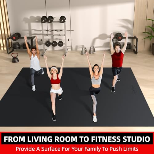 GymCope Large Exercise Mat for Home Workouts, 12x6/10x6/9x6/8x6/7x5/6x4 ft - color: 12'x6'Black