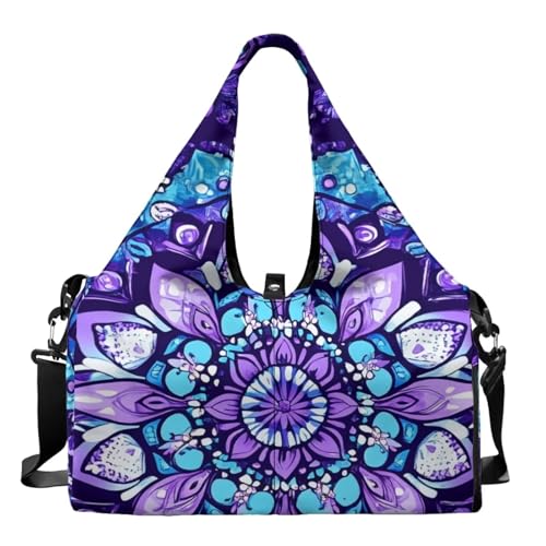 Purple Mandala Gym Bag for Women Double Zipper Durable Gym Tote with Yoga Mat Holder Sports Bag with Shoe Compartments, Sports Duffel Bags for Cheer Team - color: Purple Mandala
