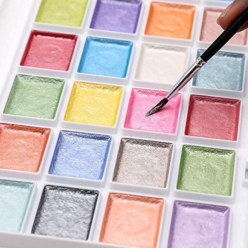 Artecho 28 Metallic Watercolor Paint Set | Glitter Colors, Semi-Moist Pearlescent Watercolor, Non-Toxic, for Beginners & Artists