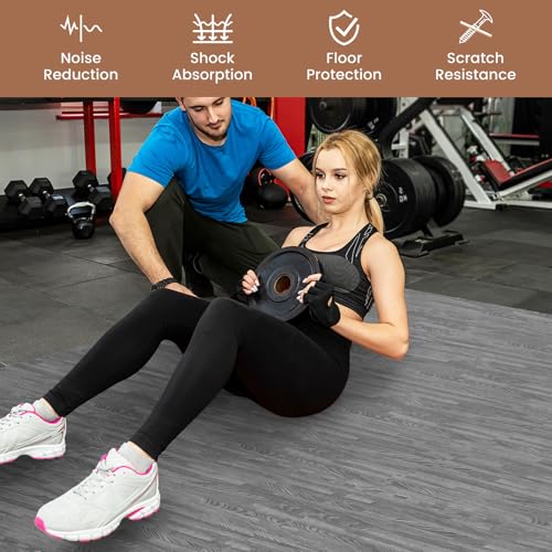 Tangkula 25 Tiles Foam Flooring Mats with Border, 100 SQ FT EVA Interlocking Exercise Foam Mats for Exercise Equipment, Elastic Puzzle Play Mats, 3/8” Non-Slip Workout Floor Mats for Home Gym (Gray) - size: 100 sq.ft, Gray