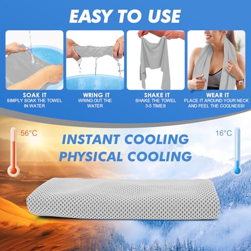 CSITE 6 Pack Cooling Towels (47"x12") for Neck and Face, Ice Towel for Hot Weather, Soft Breathable Chilly Gym Towels, Microfiber Towel for Work Out, Yoga, Running, Camping & More Activities - color: Light Blue/Dark Blue/Dark Gray/Lake Blue/Gray/Blue