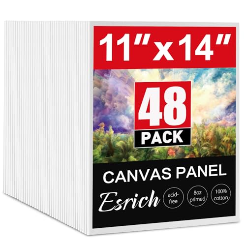 ESRICH 48 Pack Canvas for Painting 11x14, Canvas Boards for Painting Cotton Primed Acid Free Blank Canvas Panels for Oil Paint, Watercolor, Acrylic Paint, Gouache and Tempera. - size: 11*14in 48pack