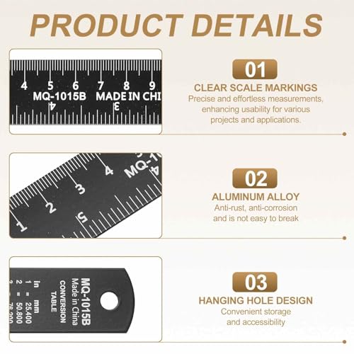 HARFINGTON 2pcs Metal Straight Ruler 15cm Metric SAE Aluminum Alloy Measuring Rulers Scale Tool with Hole for Measure Study Reading Classroom Office, Black - size: 15cm