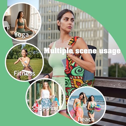 Yoga Mat Bag Carrier for Women with Side Large Pocket Durable Linen Workout Gym Travel Storage Pilates Mats - color: Ethnic Mandala