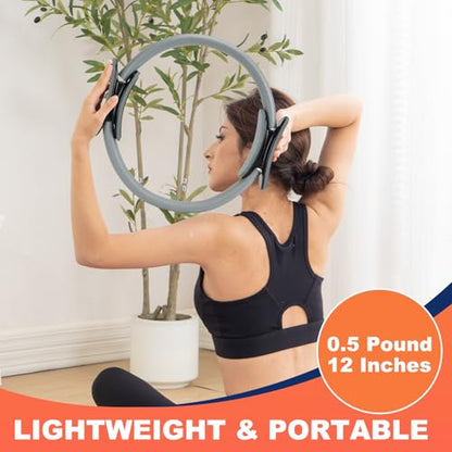 Tsikavo Pilates Ring, Pilates Ring Circle and Ball Set, 12 Inch Magic Circle Pilates Ring,9 Inch Small Exercise Ball,Resistance Bands Set, Home Pilates Equipment for Women - color: Gray