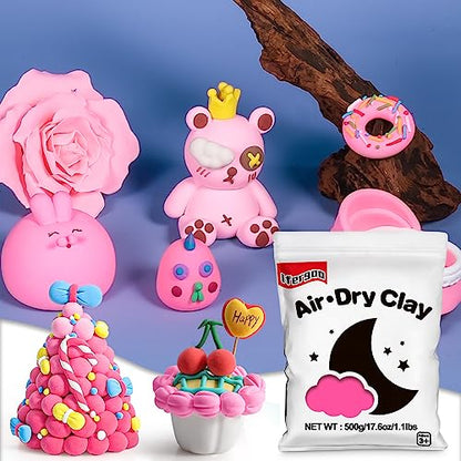 ifergoo 500g Pink Air Dry Clay, 1.1LBS DIY Creative Modeling Clay for Kids | Refill Foam Magic Clay for School Art & Craft Project, Slime Supplies, Ultra-light & Soft, Gift for Age 3-12 Boys & Girls - color: Pink/500g