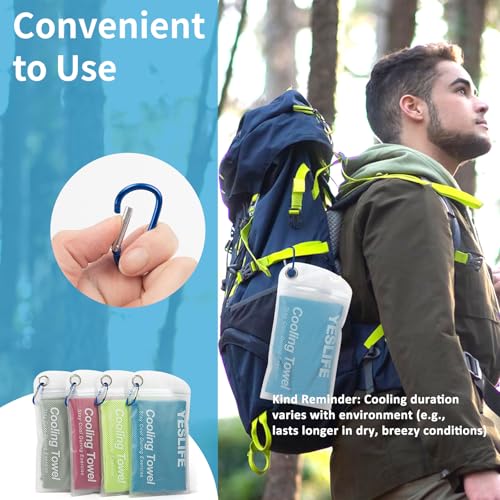 YESLIFE 4-Pack Cooling Towels (40"x 12"), Cooling Neck Wraps, Ice Towel - color: Blue, Grey, Green, Pink