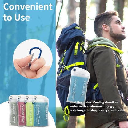 YESLIFE 4-Pack Cooling Towels (40"x 12"), Cooling Neck Wraps, Ice Towel - color: Blue, Grey, Green, Pink