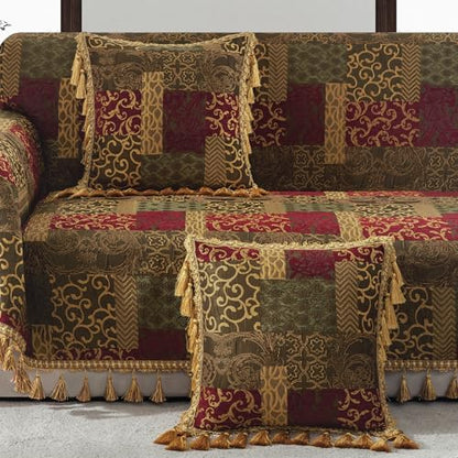 Loom and Mill Patchwork Throw Pillow Cover 20 x 20 Inches 1 Piece, Red&Gold - color: Red&gold Patchwork