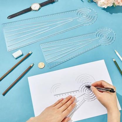 PH PandaHall 3 Styles Mandala Ruler Tool 3-in-1 Circle Maker Dotting Rulers Acrylic Straight Drawing Stencil Measuring Tool Set with Holes for Geometric Art Quilting Sewing Design DIY Craft Projects