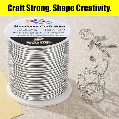 12 Gauge Aluminum Wire 100 Ft (Silver, 2mm), Metal Armature Wire for Sculpting, Aluminum Craft Material, Jewelry Making, Bendable for Crafts, Beading & Floral Design by Simba Steel - style: 12 Gauge x 100 FT