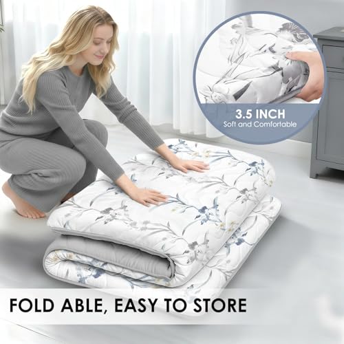 SCHNAUZER HOME Japanese Futon Floor Mattress Full 3.5" Thick Ink Wash - color: Ink Wash White, size: Full( 80 x 54)
