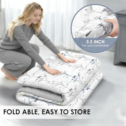 SCHNAUZER HOME Japanese Futon Floor Mattress Full 3.5" Thick Ink Wash - color: Ink Wash White, size: Full( 80 x 54)