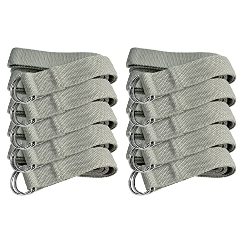 Bulk Yoga Straps, 10 Pack, 6ft, D-Ring Buckle | Adjustable Leg Stretching Strap for Muscle and Hamstring Stretch - Exercise Strap for Home,Gym, Schools and Studio - color: Cool Gray