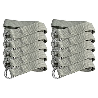 Bulk Yoga Straps, 10 Pack, 6ft, D-Ring Buckle | Adjustable Leg Stretching Strap for Muscle and Hamstring Stretch - Exercise Strap for Home,Gym, Schools and Studio - color: Cool Gray