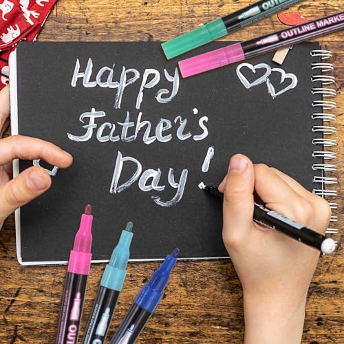 MECCANIXITY 48 Colors Double Line Out-Line Markers, Shimmer Markers Self Out-line Metallic Glitter Marker Pen Set for Scrapbook Drawing Birthday Greeting Cards Journal DIY Art Crafts