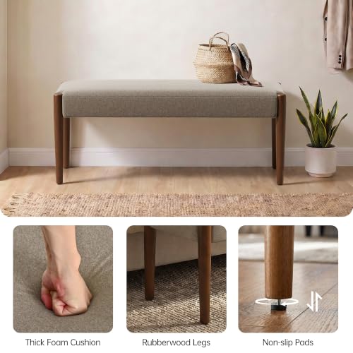 Usaint 42" End of Bed Bench with Wood Legs, Brown with Walnut Leg - color: Brown With Walnut Leg